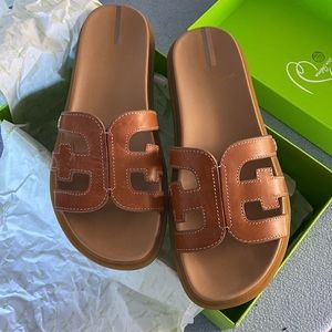Sam Edelman tan saddle leather slides